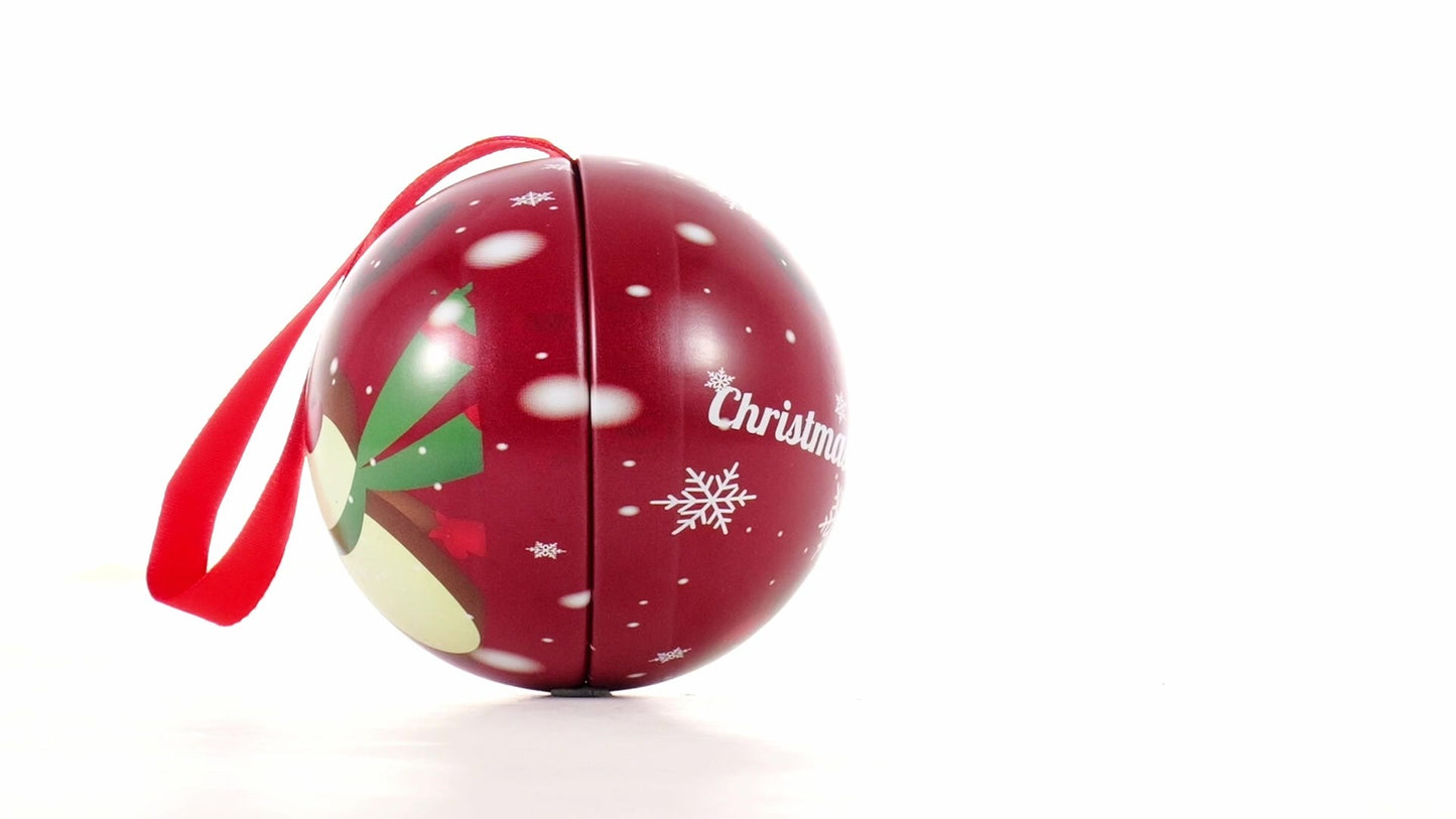 Red metallic fir globe with reindeer pattern Ø7 cm