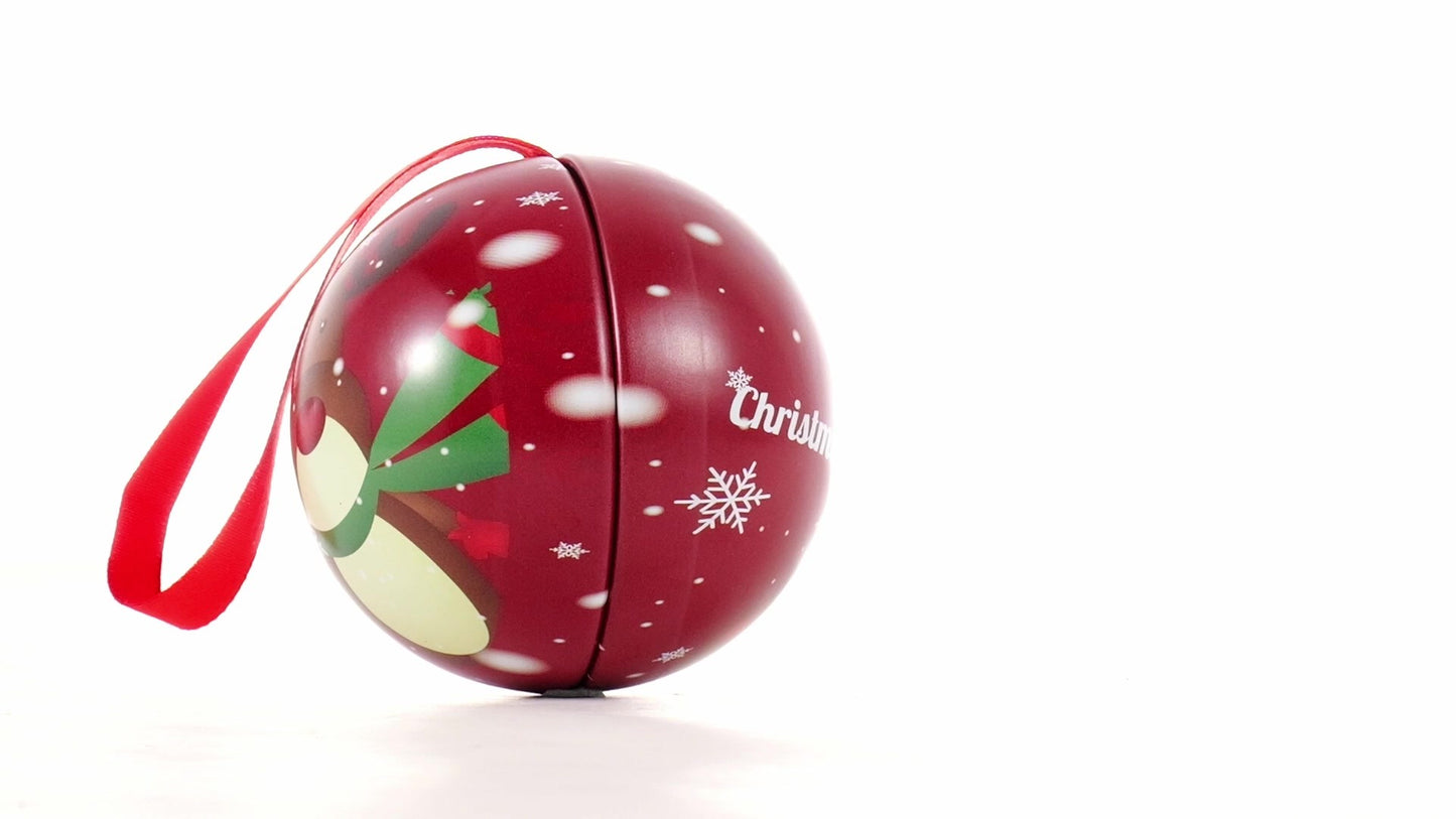 Red metallic fir globe with reindeer pattern Ø7 cm