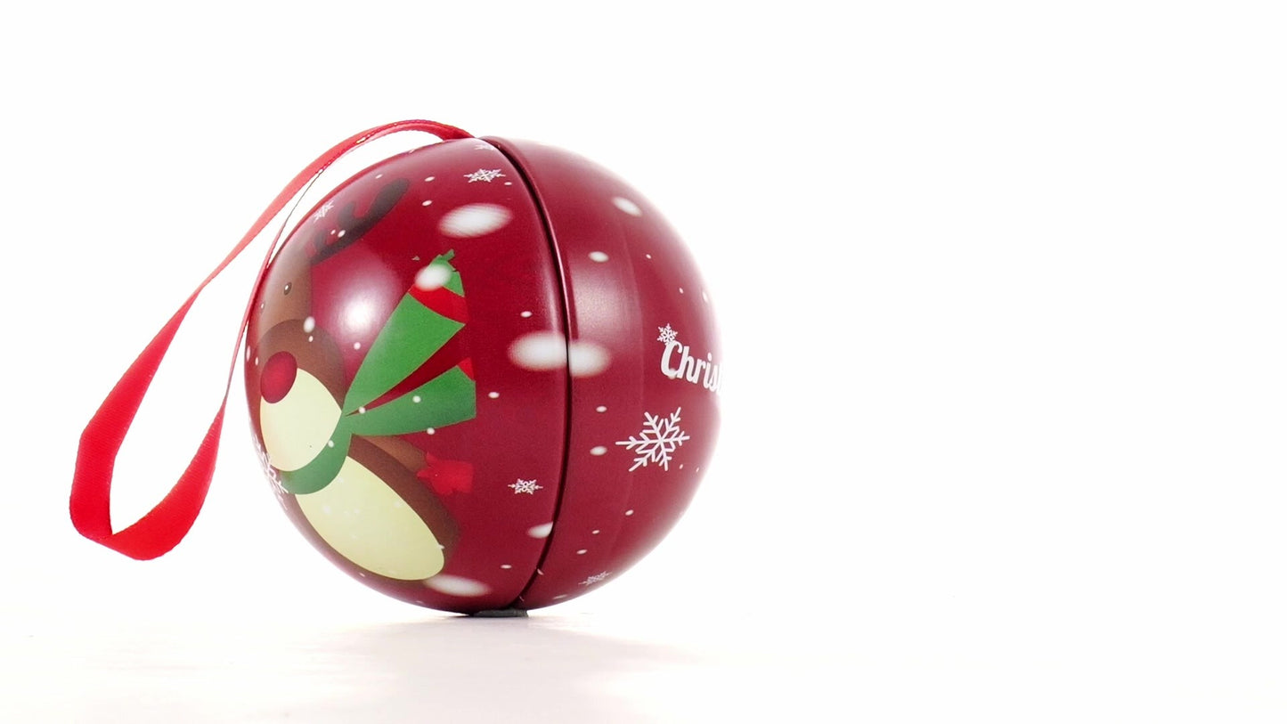 Red metallic fir globe with reindeer pattern Ø7 cm