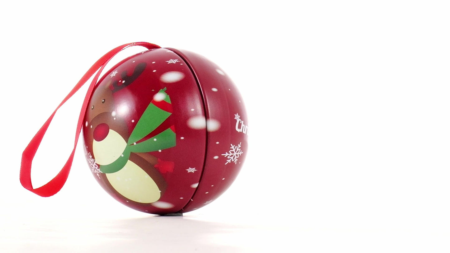Red metallic fir globe with reindeer pattern Ø7 cm