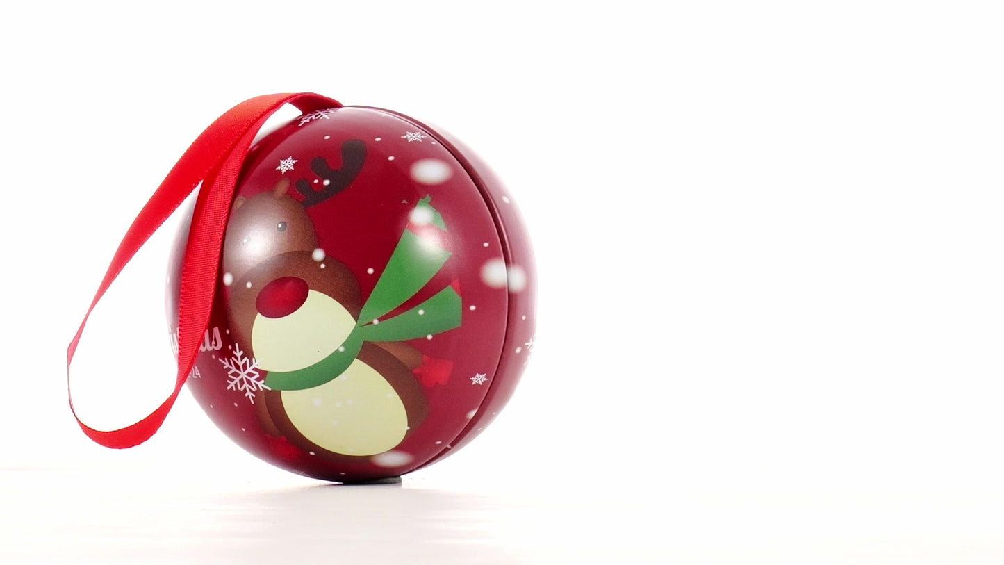 Red metallic fir globe with reindeer pattern Ø7 cm