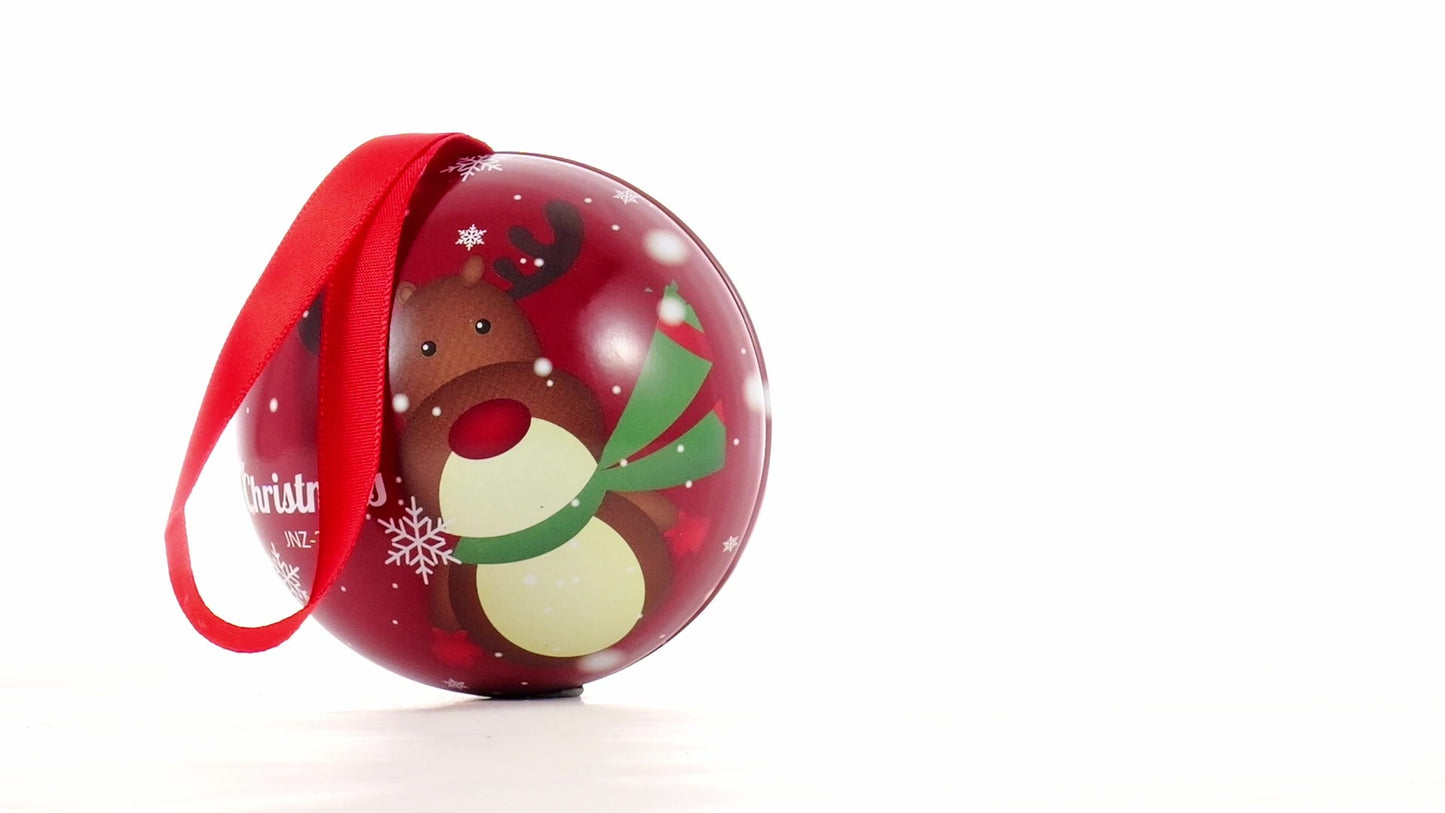 Red metallic fir globe with reindeer pattern Ø7 cm