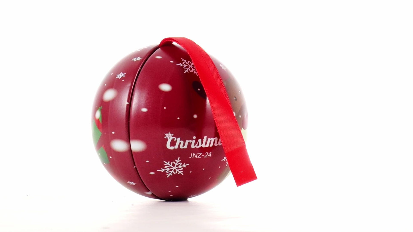 Red metallic fir globe with reindeer pattern Ø7 cm