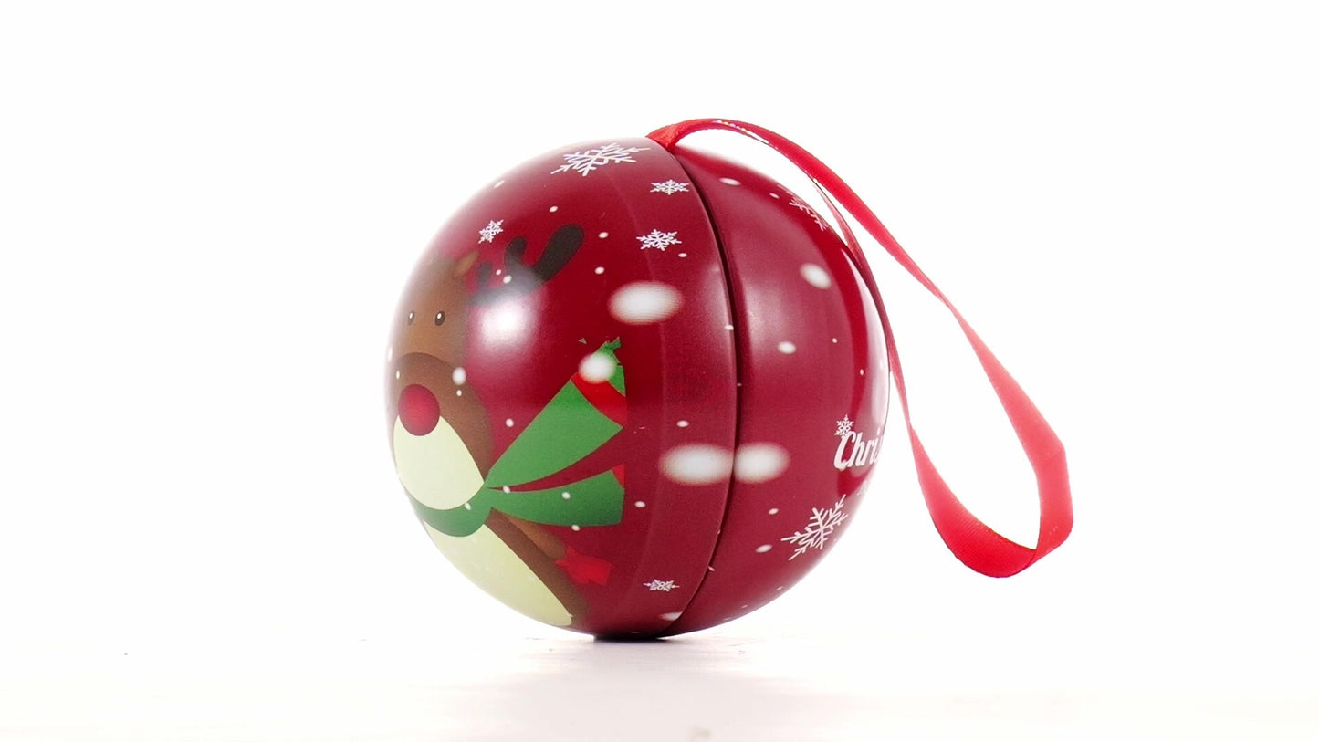 Red metallic fir globe with reindeer pattern Ø7 cm