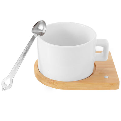 Set ceasca sublimabila cu suport de lemn si lingurita