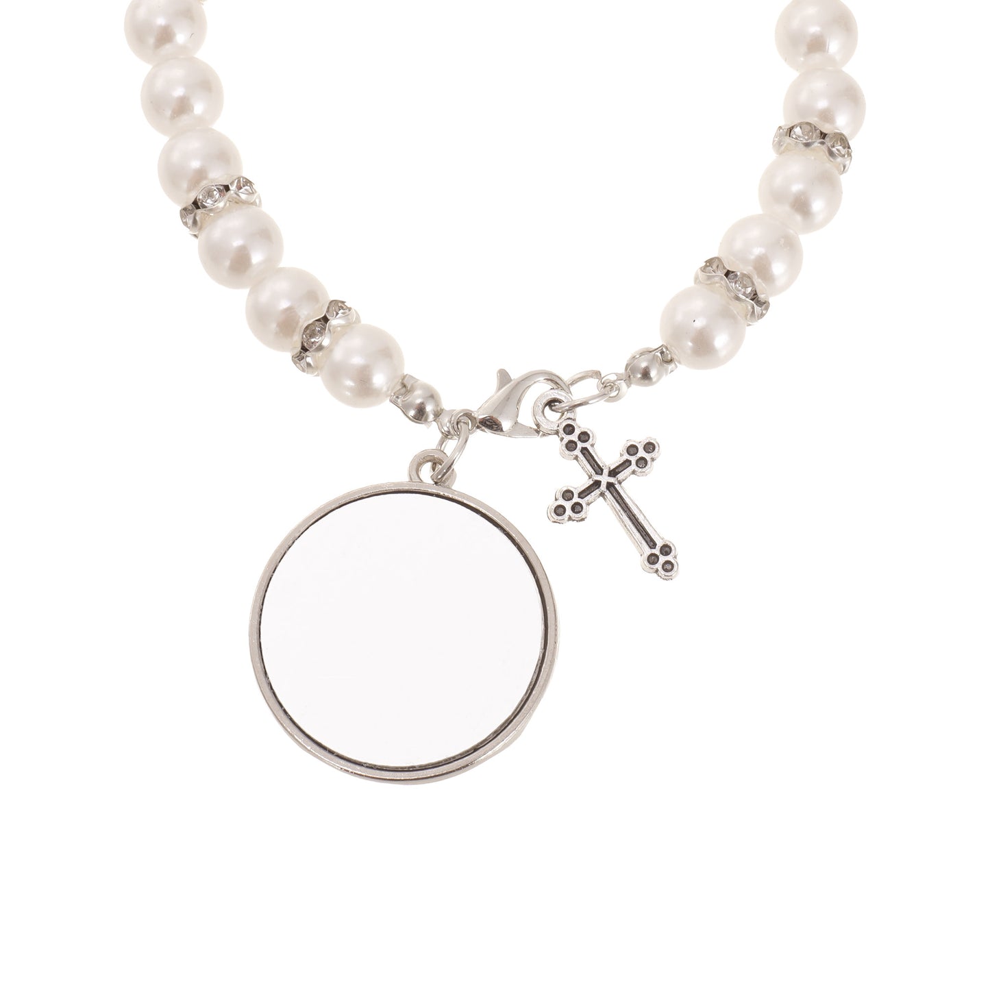 Bratara cu margele albe si cruciulita - sublimabila
