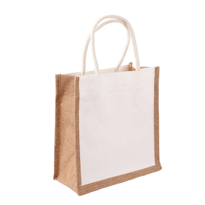 Sacosa canvas din iuta cu laturile albe 24x21