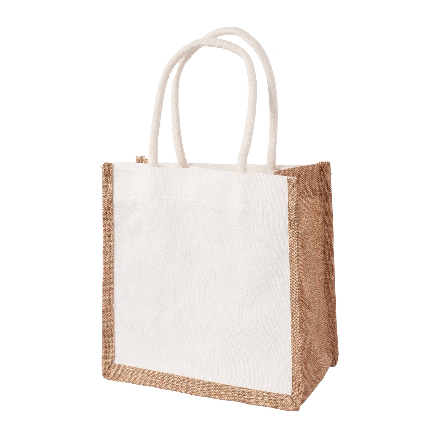 Sacosa canvas din iuta cu laturile albe 24x21