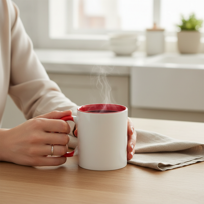 Чаша с червена вътрешна дръжка + индивидуална кутия