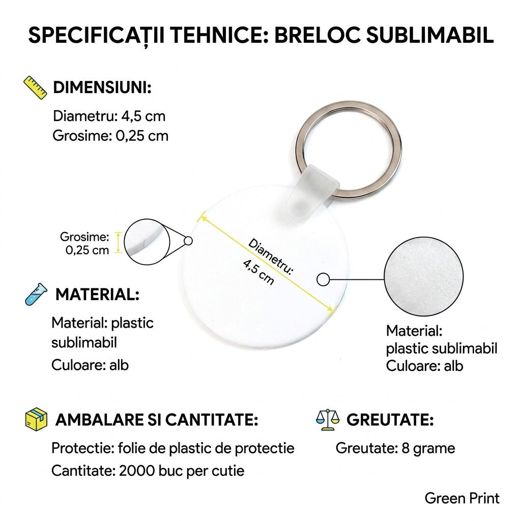 Breloc sublimabil din plastic rotund SW650101 - Green Print