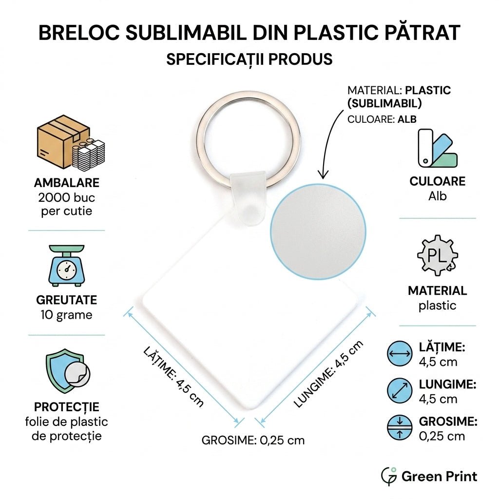 Breloc sublimabil din plastic patrat SW650102 - Green Print