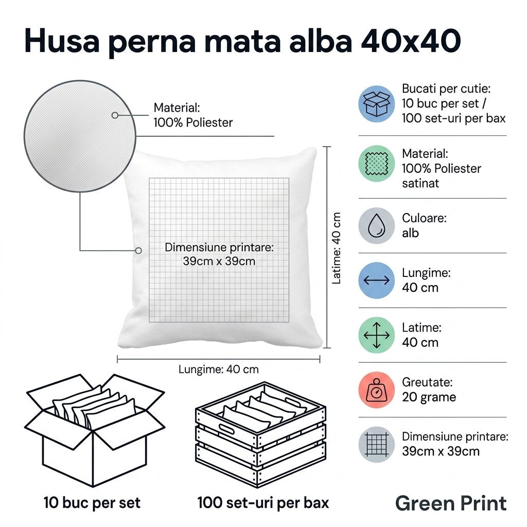 Husa perna mata alba 40x40 TH15-01 - Green Print