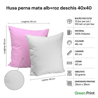 Husa perna mata alb+roz deschis 40x40 TH15-13 - Green Print
